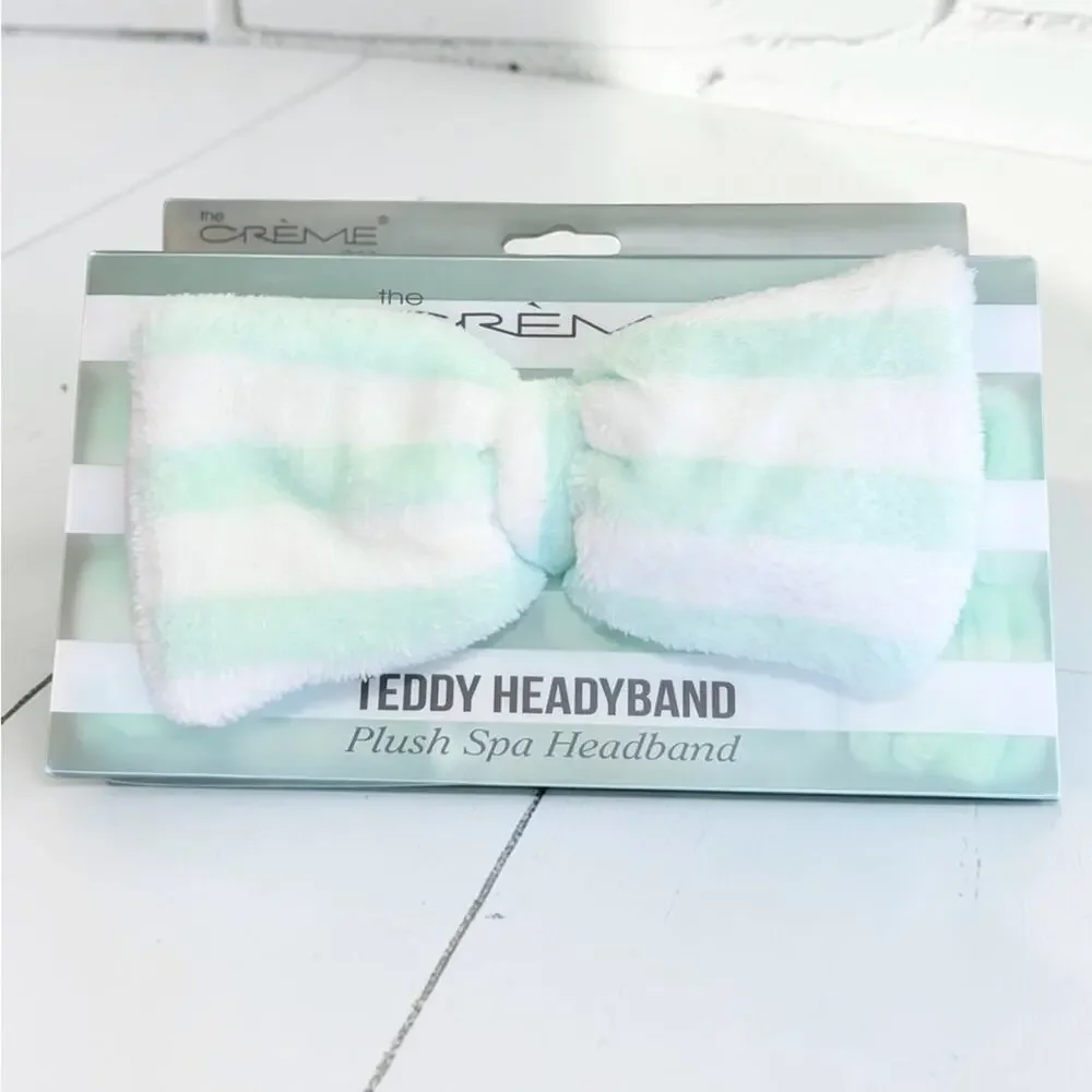 The Creme Shop Teddy Headband Mint Green & White Stripe NIP